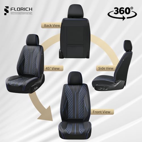 FLORICH Universal Seat Covers for Cars, Front and Back Seat Cover for Car Luxury Faux Leather Waterproof Seat Cover Universal Fit for Most Cars SUV Trucks, Black&Blue Line by FLORICH - Image 8