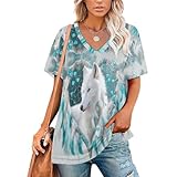 Camisetas Manga Corta Mujer tee T-Shirt Lobo Blanco Camiseta Manga Corta con Cuello En V Gris Claro Básico Cuello V Deportiva Casual Loose Camiseta Plumas Atrapasueños En Forma Corazónxl