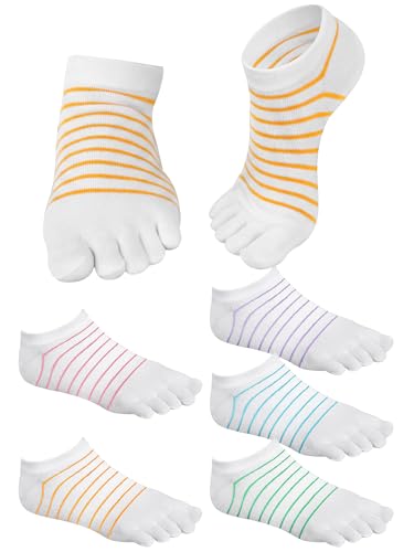 Sintege 5 Pairs Toe Socks Women Separated Ankle, Stripe, Light Colors
