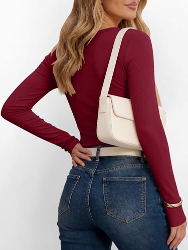ANRABESS Women's Long Sleeve Henley Tops Deep Red X-Small — view 3