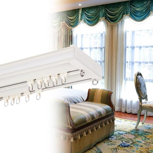 Système de rail à double rideau pour fenêtres droites au plafond ou au mur, rail de rideau de 99,1 cm à 600,4 cm, tringle de plafond coulissante, forte capacité de charge sans interférence lumineuse