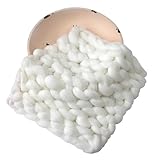 CHICODISE Newborn Photography Props Chunky Blanket Handmade Knitted Posing Prop for Baby Boys Girls Photo Shoot Wool Wrap (White)
