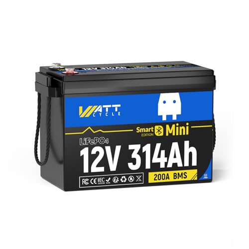 WattCycle 12V 314Ah Mini LiFePO4 Lithium Battery, Self-Heating Battery 12V 200A BMS, Lithium RV Batteries Built-in Bluetooth & APP, Perfect for RV Power, Home Energy Storage, Solar, Off-Grid Use