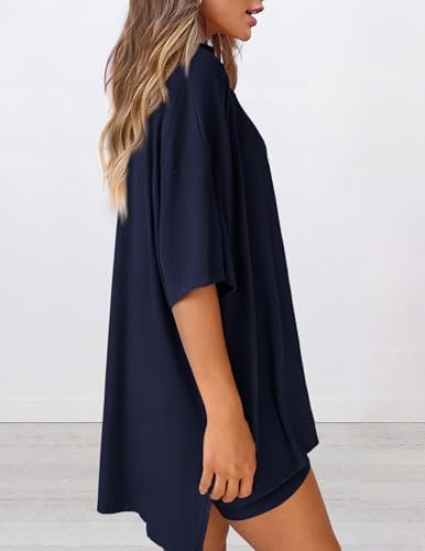 PRETTYGARDEN Women 2 Piece Lounge Set Airport Travel Outfit, Navy,M - 4