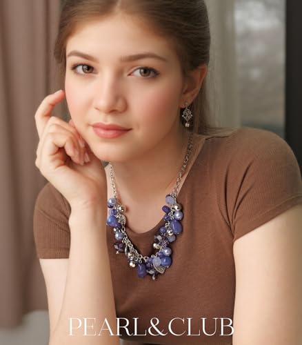 Chunky Beaded Statement Necklace for Women Boho Silver Pendant Collar Necklace Costume Jewelry Birthday Gifts for Her2