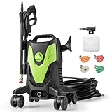COSTWAY Electric Pressure Washer with 4 Universal Wheels, 2400 PSI High Pressure Cleaner Machine with 4 Nozzles and Soap Bottle, 1.7 GPM Portable Washer for Car, 3 Self-Priming Ways (Green+Black)