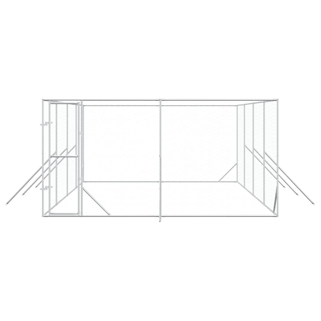Outdoor-Hundezwinger silbern verzinkter Stahl 4x8x2 m großer Hundekäfig mit verschließbarer Tür sicherer Freigehege Auslauf für Hunde Kleintiere Garten und Terrasse
