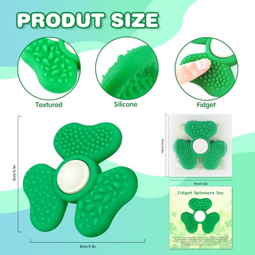 Sensory Fidget Spinners Toy for Adults, 2 in 1 Green Textured Worry Stone, Quiet Desk Office Trefoil Fidget Spinner Stress St. Patrick's Day Party Gifts for Teen - Image 3