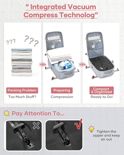 Large Vacuum Backpack Travel with Pump, 18×14×8 Personal Item Travel Bag Flight Approved, Carry on Backpacks with Dry Wet Seperation, 15.6 inch Laptop Backpack suitable for Casual Business, Grey3