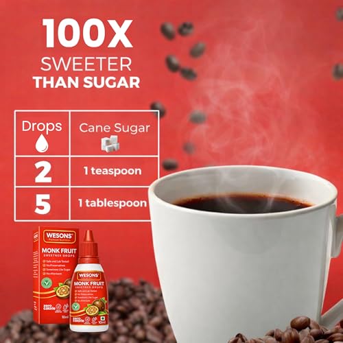 Image of Wesons Pure Monk Fruit Sweetner Extract Liquid Organic (10 ML) - 100x Sweeter Than Sugar - No Erythritol, No Chemicals - 100% Pure Monk Fruit Drops - Monk Fruit Sugar Liquid
