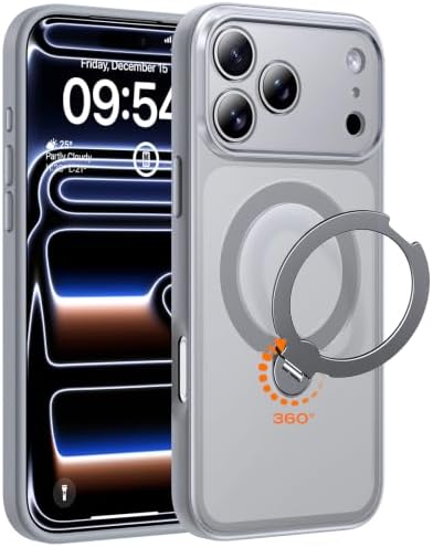 TOCOL für iPhone 17 Pro Max Hülle mit Ständer, 360° Drehbarem, Grau | Kompatibel mit MagSafe, Vollständiger Kameraschutz Handyhülle, Militärschutz Stoßfest Kratzfest Haltbarkeit Ca