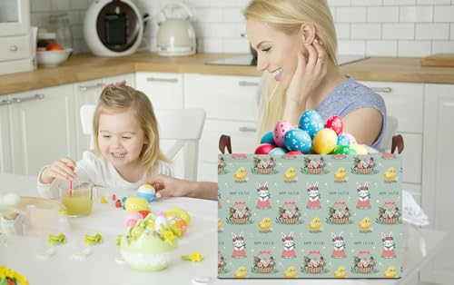 Image of Rectangle Green Easter Basket Empty,Easter Gift Bakset for Egg Hunting,Books Bin with Handles,Room Decor(Pale Green Easter Basket)