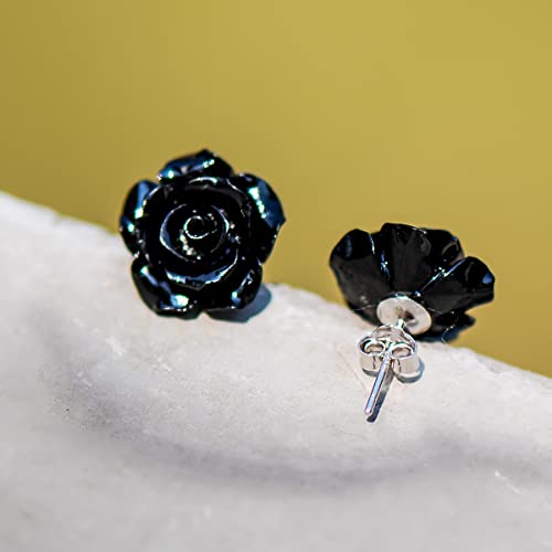 Yinujiao Boho Petal Stud Earrings 925 Sterling Silver Romantic Delicate Black White Red Floral Blooming 3D Carved 14Mm Rose Flower -Statement Exaggerated Floral Earrings For Women And Men Lightweight thumb #3