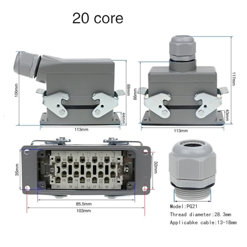 Conector rectangular Heavy Duty AAHSHPNV 4 núcleos lateral miniatura 5