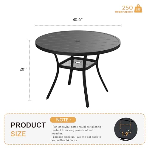 Image of VICLLAX 41.2 inchx 28 inch Outdoor Round Patio Table for Lawn Garden, All Weather Metal Round Patio Dining Table with Adjustable Umbrella Hole, Patio Table for 4 Person, Black Tabletop