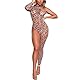 NewBull Sexy Bodystocking Dessous für Damen mit Leopardenmuster One Shoulder Langarm Einzelbein Strümpfe Body Netz und dehnbar Overall Einteilige Reizwäsche Outfit Frauen Mode Catsuit