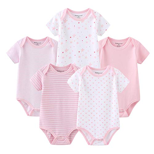 Kiddiezoom Baby Bodysuit Newborn Short Sleeve baby One-Piece Cotton 5-Pack baby clothes