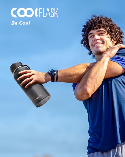 Image of Coolflask 32 oz Water Bottle Insulated with Straw & 3 Leakproof Lids