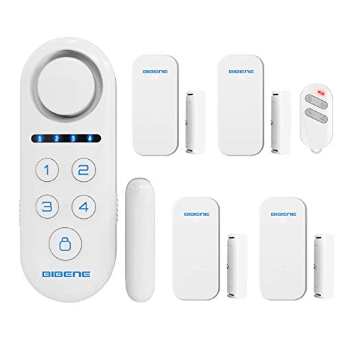 BIBENE Door Alarm System Home Security DIY Kit, 4 Zones, 130dB, 2-in-1 Host