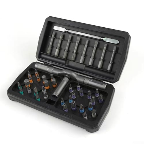 ZiStarlilife Juego de destornilladores de trinquete magnéticos 42 en 1 con 40 puntas, mango de aluminio, mecanismo de doble dirección de 58 dientes, funda magnética para reparación de bricolaje (negro