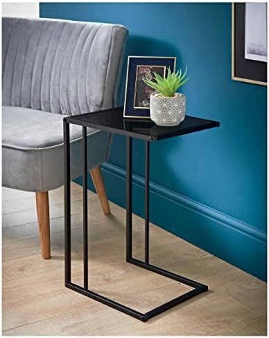 spot on dealz® C shaped side sofa table Black metal frame with Black Tempered Glass Top Coffee, Office table Laptop Desk living room bedside end tables