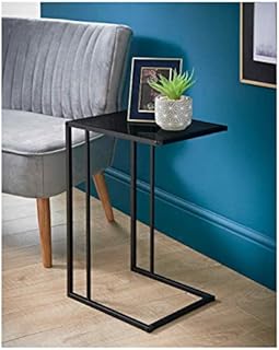 spot on dealz® C shaped side sofa table Black metal frame with Black Tempered Glass Top Coffee, Office table Laptop Desk living room bedside end tables