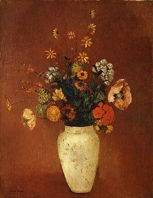 Peinture à l'huile Bouquet in a Chinese Vase Odilon Redon tableau salon 20x24
