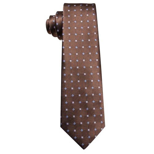 Image of Barry.Wang Plaid Ties Mens Silk Necktie and Tie Clip Checkered Tie for Wedding Party Business Formal
