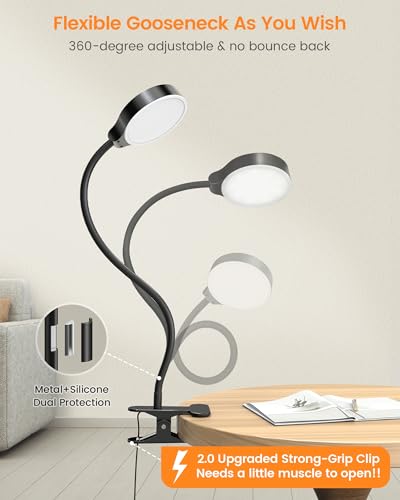 Glocusent 5W Reading Light for Bed, 36 LED Eye Caring Bed Lamp, 3 Colors & 5 Brightness Levels for Headboard with Adapter, Perfect Clip on Light for Reading, Working & Studying (Black with Remote) — view 6