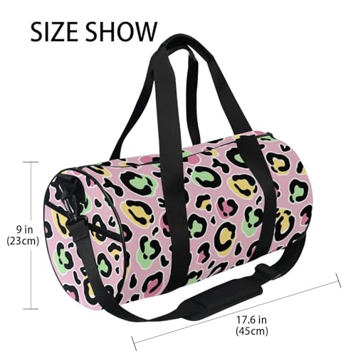 Round Duffel Sports Bag Colourful Leopard Print Lightweight with Inner Pocket Gym Bag for Men Women Duffle Bag for Travel Sports3