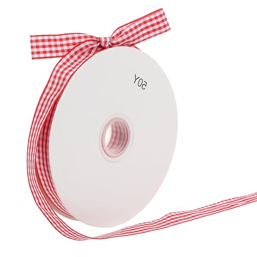 Fita de guingão vermelho e branco 1,8 cm x 50 jardas fita quadriculada fita de tecido vermelho fita