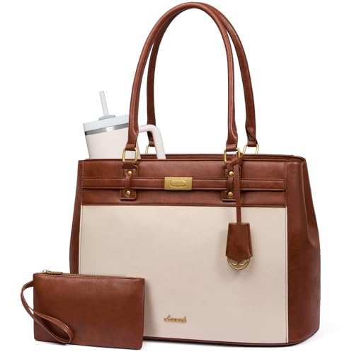 LOVEVOOK Laptop Tote Bag for Women, 15.6 Inch Waterproof Leather