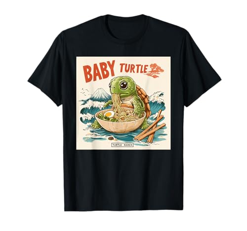 Ocean Japanese Wave Art Monte Fuji Baby Turtle Ramen Camiseta