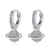 chenyesun Womens Hoops Earrings 925 Sterling Silver, Hypoallergenic Sweet Earrings Small Planet Hoop Loop Earrings Dangle Drop Earrings with Sparkling Crystal Zirconia