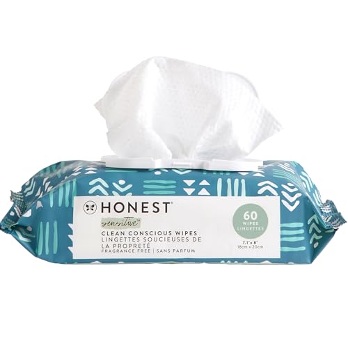 The Honest Company Clean Conscious Multi-Use Wipes Hypoallergenic and Unscented for Sensitive Baby Skin Over 99% Water Compostable Plant Based Baby Wipes Balance Blues 60 Count