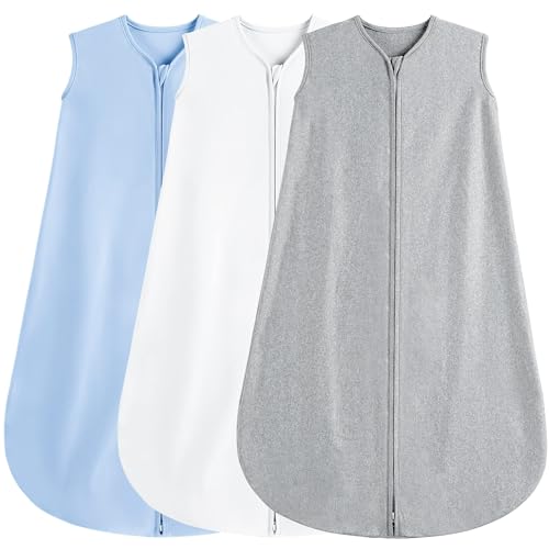 Image of BSTOPPT 3 Pack Baby Sleep Sack 0-3 Months 100% Rayon Cotton Baby Sleeping Bag 2-Way Zipper Toddler Wearable Blankets Comfy Stretchy Thin Sleep Sacks TOG 0.3