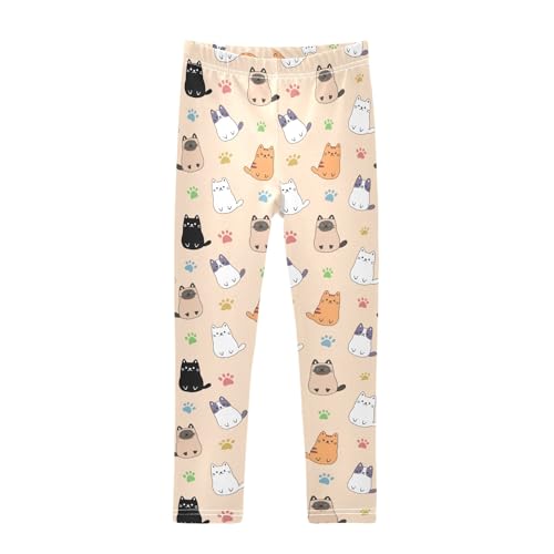 Cute Cartoon Simple Cats Yellow Girls Leggings Soft Comfortable Athletic Leggings Dancing Pants for 4-10 Years