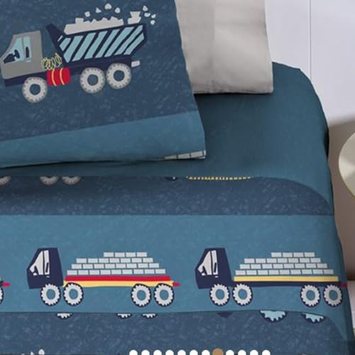 Kit Colcha Cobre Leito Infantil Estampado Solteiro 2 Peças (Caminhão)