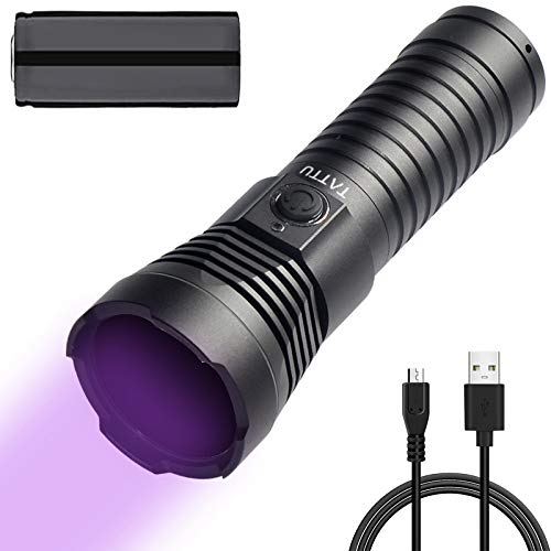 TATTU U3S UV Lampe de Poche 365nm avec ZWB2 Filtrer, Rechargeable Noir Lumière 10W Ultra-violet LED avec Câble de Charge Micro USB