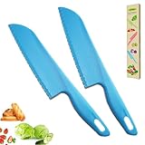 Picture of jawbush Plastic Vegetable Knife, 11" Serrated Edge Pizza Cutter with Non-slip Handle for Kitchen, Pizzas, Salad, Cakes, Bread, Fruit, and Lasagna, Nylon Knife for Nonstick Bakeware - 2-Pack, Blue