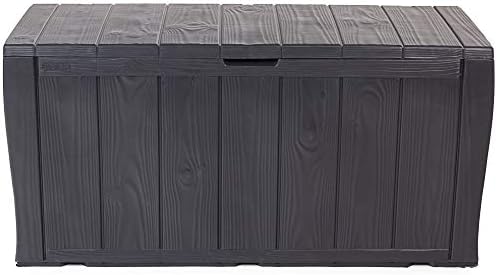 Ondis24 Kissenbox City Box – Abschließbar, Regensicher, 113 Liter, Anthrazit, 58x44x55 Cm, Sitzwürfel Mit Holzoptik