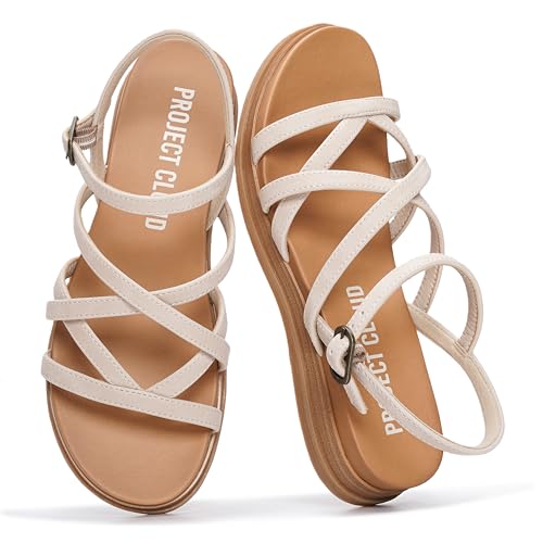 Image of Project Cloud Wedge Sandals for Women 2026 - Comfortable Soft & Plush Insole Strappy Womens Sandals with Lightweight and Non-Slip Durable Outsole (NICE)