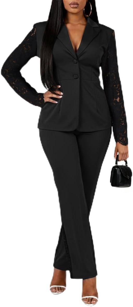 knowfashionstyle Womens Suits 2 Piece Set Business Breasted Blazer Pants Sets Casual Long Sleeve Formal Work Suit with Pocket