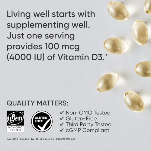 Image of Sports Research Vitamin D3 4000iu /100mcg with Coconut MCT Oil, 360 Count | Double Strength Vitamin D Supplement | Supports Healthy Bones & Immune Function | Non-GMO . Soy Free - 360 Servings