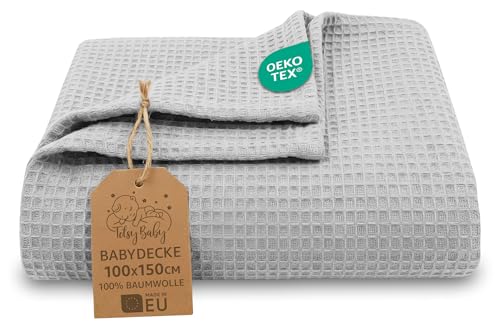 Totsy Baby Coperta neonato cotone a nido d’ape 100x150 cm - Plaid waffle morbido copertina leggera tessuto traspirante telo bambino sottile fasciatura neonati certificazione Oeko-Tex Grigio