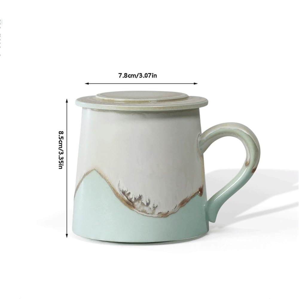 Filiżanka herbaty Elegancki zielony kubek do kawy z pokrywką zestaw 1, wykwintny ceramiczny w stylu atramentu, pojemność 11,5 uncji użytku biurowego