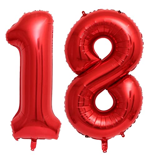 40 Inch Red 18 Number Balloons Giant 18 Balloons Red Birthday 18 Balloons 18th Birthday Anniversary Party Decorations Supplies