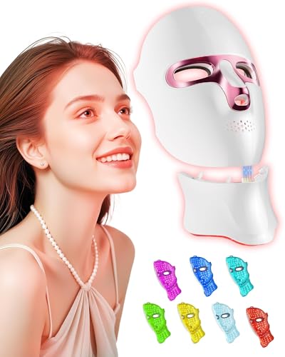 FOLOKE LED Red Light Therapy Mask for Face & Neck - 7 Color Light Therapy USB-C Rechargeable Portable for Home/Travel/Yoga