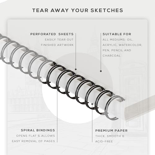 Beechmore Books 9"x12" Watercolor Sketchpad - Professional Spiral Bound Sketchbook, 50 Sheets 300 GSM / 140 lb Heavyweight Acid-Free Paper, Micro-Perforated for Acrylic, Gouache and Mixed Media - Image 3
