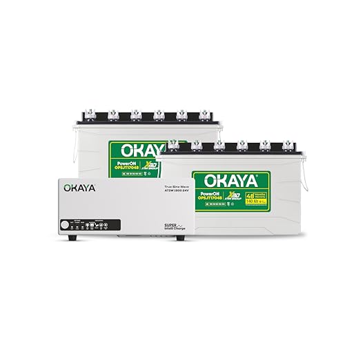Okaya Inverter with Two Battery Combo for Home,Office & Shops|ATSW 1900 24V Pure Sine Wave Inverter 1650VA with 36 Months Warranty & OPSJT17048 140Ah Battery with 48 Months Warranty